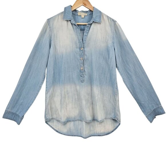 Anthropologie Cloth & Stone Womens S Chambray Two Tone Lyocell Button Up Shirt - Picture 1 of 9